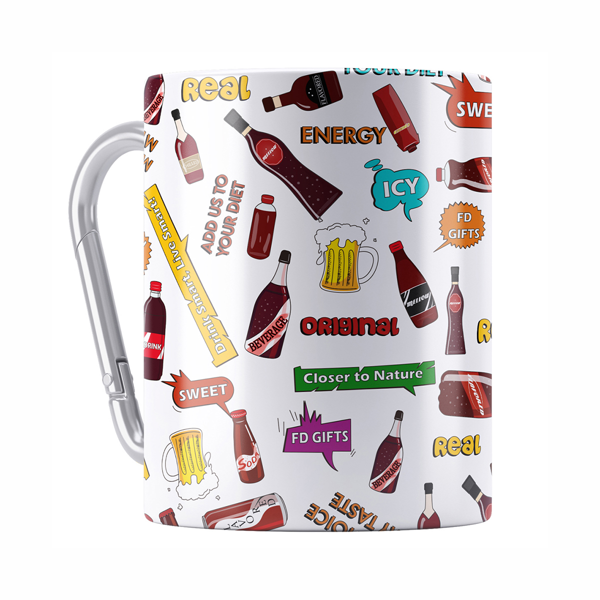 Customized Double Wall Stainless Steel Mug Camping Tumbler With Carabiner Mug
