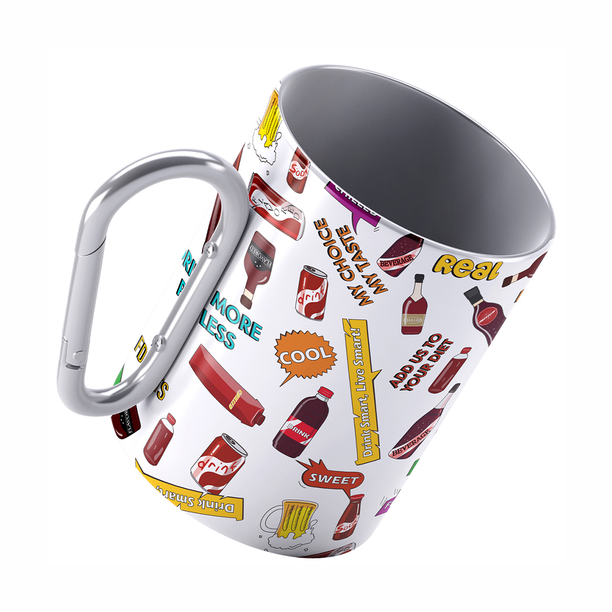 Customized Double Wall Stainless Steel Mug Camping Tumbler With Carabiner Mug