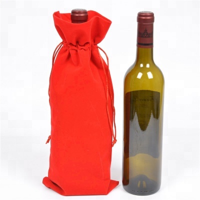 Hot Sale Custom Flannelette Drawstring Bottle Bag
