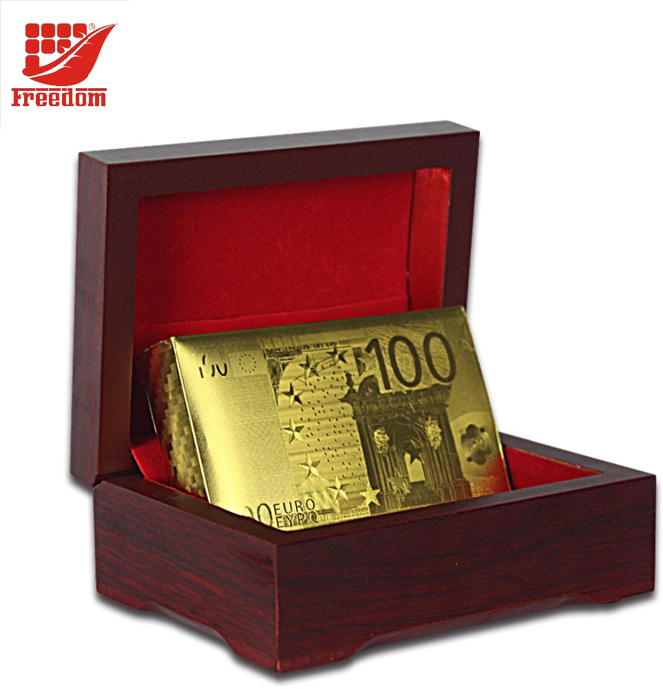 Durable Waterproof Luxury 24K Gold Foil Playing Cards with Wooden Box