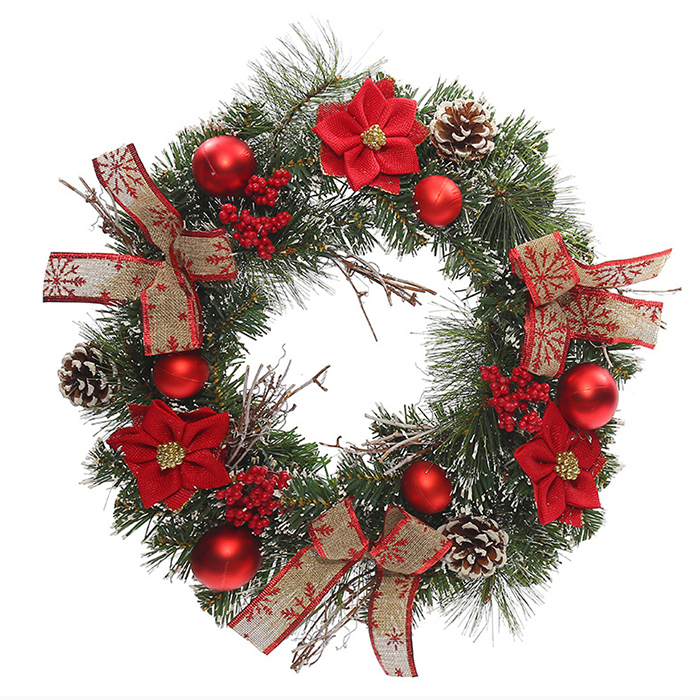 High Quality Artificial Pine Garland With Red Berries Cones Christmas Wreath