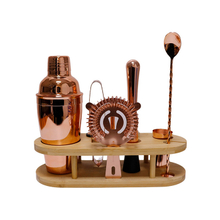 Custom Home Diy Kit Rose Gold Electroplated Cocktail Shaker Making Set With Bamboo Wood Stand