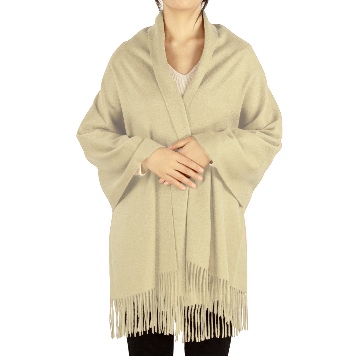 Women Solid Color Cashmere Scarves Plain Tassel Wool Shawl Pashmina Scarf